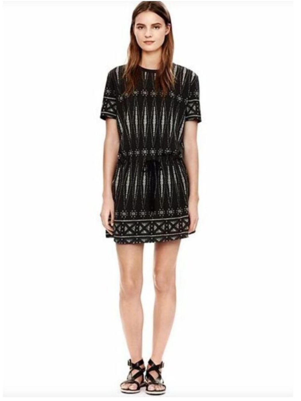Tory Burch Bologan Aztec Print 100% Pima Cotton Drawstring Dress Sz M